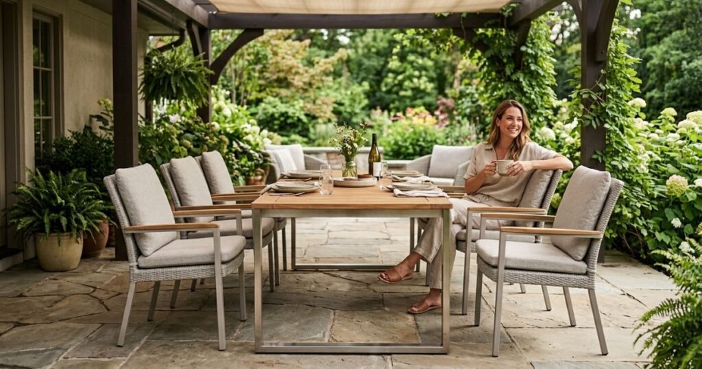 Comfortable outdoor dining chair with supportive backrest and cushioned seat