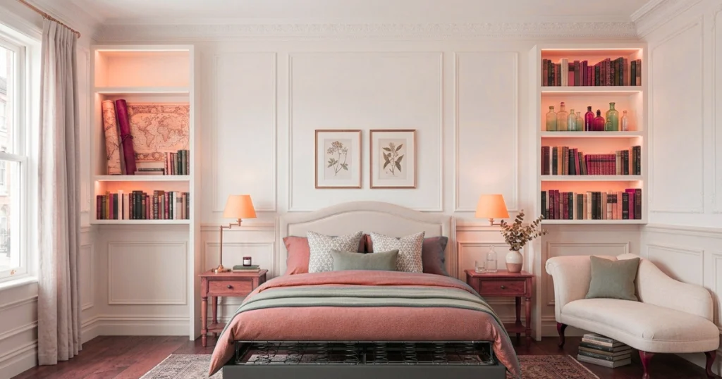 Bedroom Wall Decor That Comprises Bookshelves
