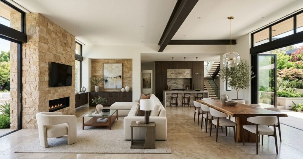 Stone tiles used in different areas of a modern home
