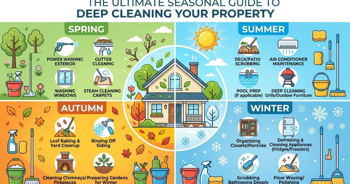 Seasonal deep cleaning of a property with a clean and organized interior