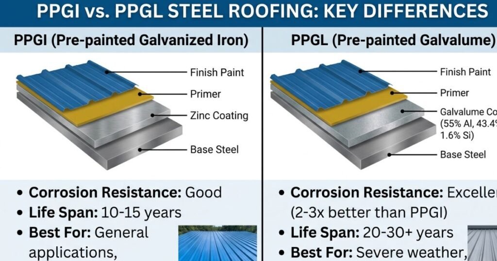 PPGI vs PPGL steel roofing comparison